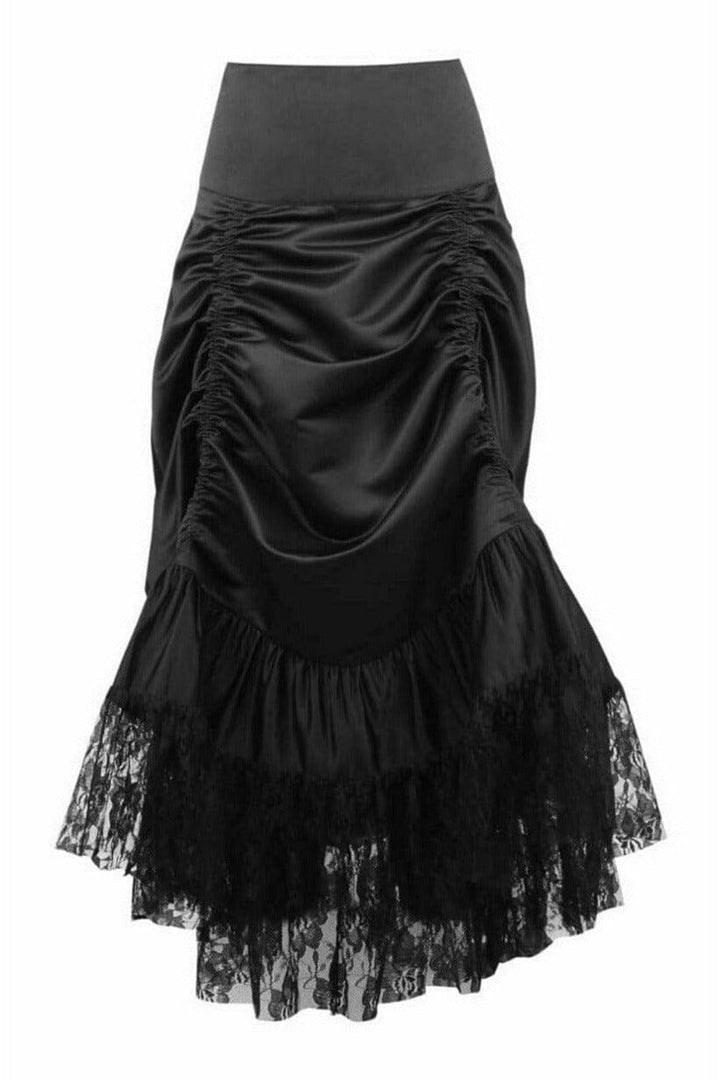 Daisy Corsets Black Satin & Lace Gothic Long Hi Low Bustle Skirt in Black  from SexyShoes.com