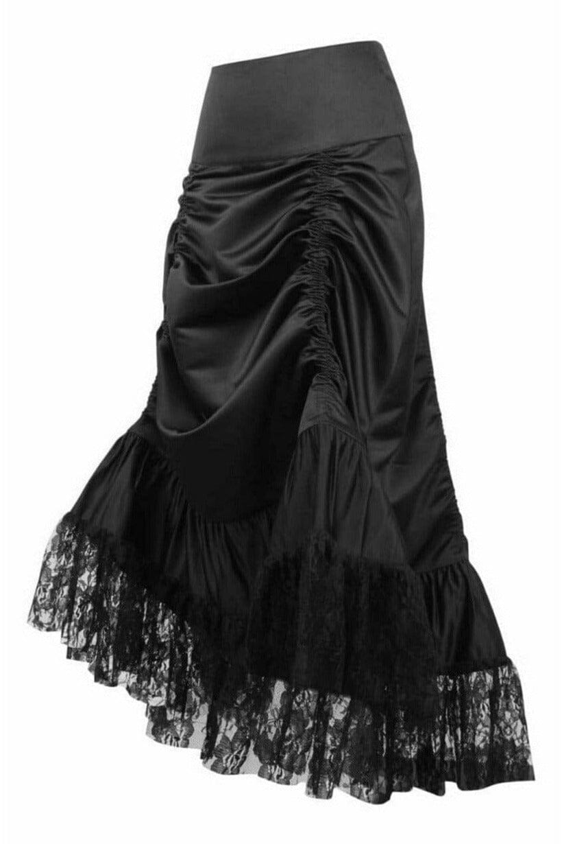 Daisy Corsets Black Satin & Lace Gothic Long Hi Low Bustle Skirt in Black 