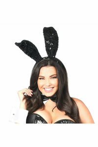 Daisy Corsets Black Sequin Bunny Ears in Black  from SexyShoes.com