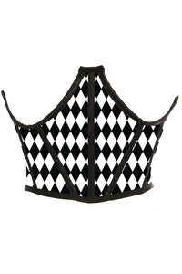 Daisy Corsets Black & White Diamond Satin Open Cup Waist Cincher in White  from SexyShoes.com
