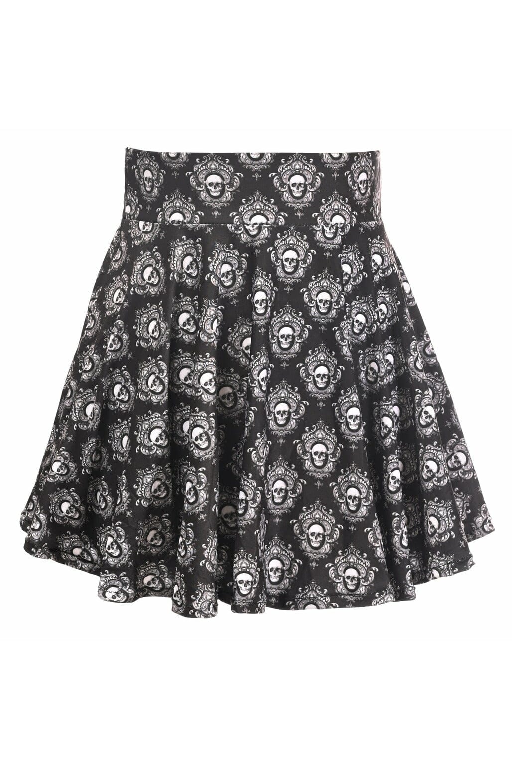 Black & White Skulls Stretch Lycra Skirt-Costume Skirts-Daisy Corsets-Black-XS-SEXYSHOES.COM