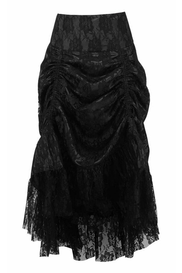 Black w/Black Lace Overlay Ruched Bustle Skirt-Costume Skirts-Daisy Corsets-Black-S-SEXYSHOES.COM