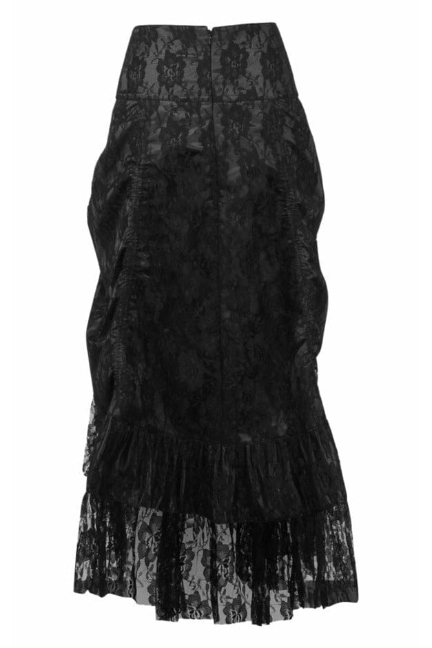 Black w/Black Lace Overlay Ruched Bustle Skirt-Costume Skirts-Daisy Corsets-SEXYSHOES.COM