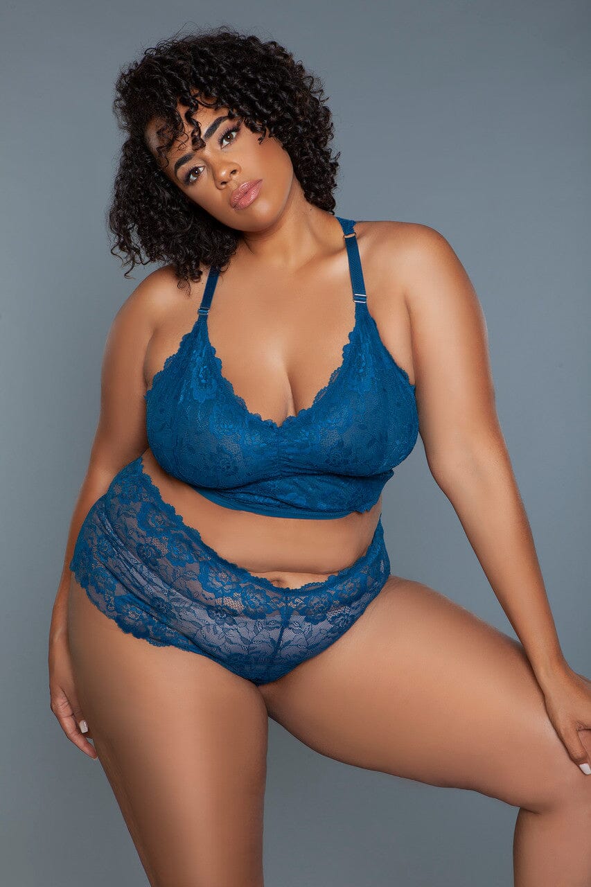 Blue Cami Set With Scalloped Edges | Plus Size-Lingerie Sets-BeWicked-Blue-1X-SEXYSHOES.COM