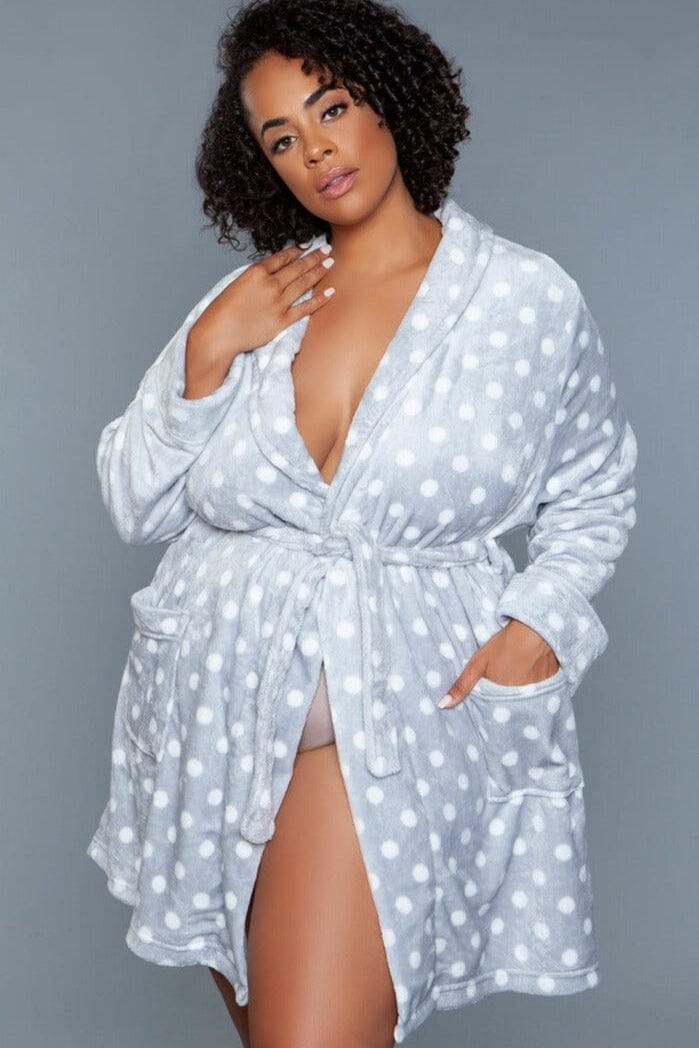 Blue Polka Dot Mid-Length Push Robe-Gowns + Robes-BeWicked-SEXYSHOES.COM