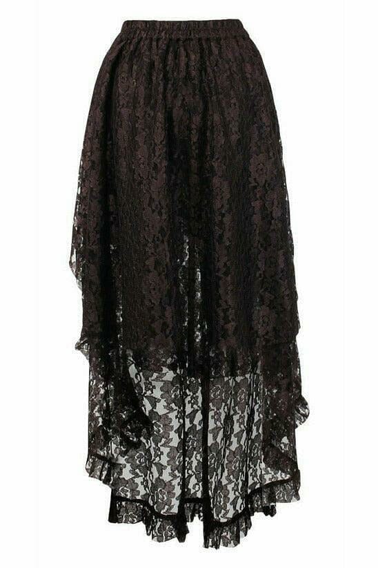 Brown Lace Hi Low Skirt-Costume Skirts-Daisy Corsets-SEXYSHOES.COM