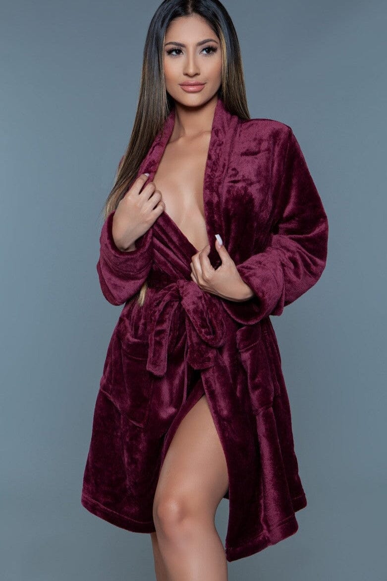 Burgundy Mid-Length Push Robe-Gowns + Robes-BeWicked-Burgundy-S/M-SEXYSHOES.COM