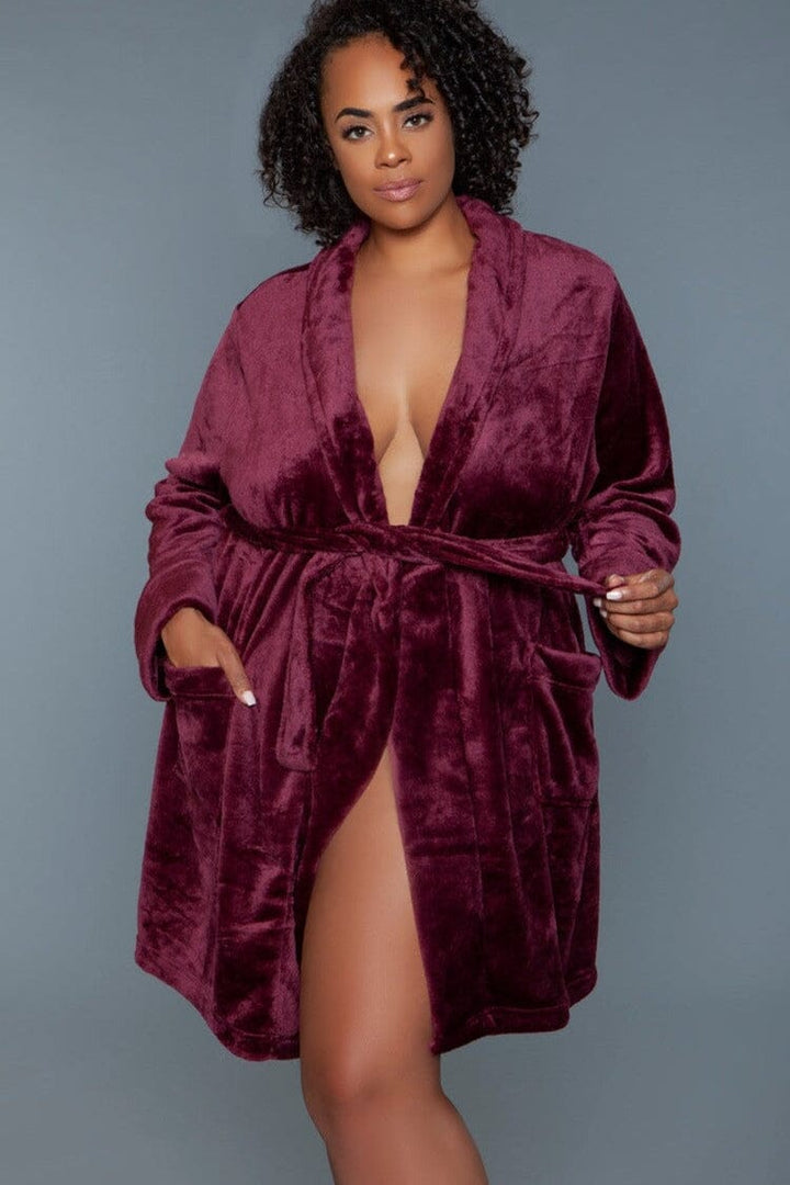 Burgundy Mid-Length Push Robe-Gowns + Robes-BeWicked-SEXYSHOES.COM