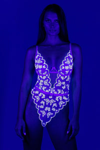 Roma Confidential Butterfly Glow Teddy With Scalloped Trim in Purple 