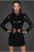 Button Front Long Sleeve PVC Mini Dress