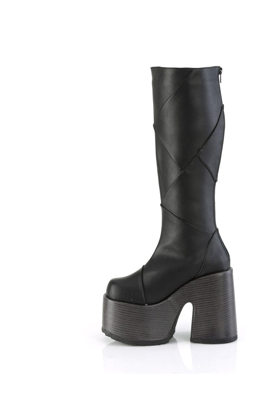 Demonia CAMEL-280 Black Vegan Leather Knee Boot in Black Vegan Leather