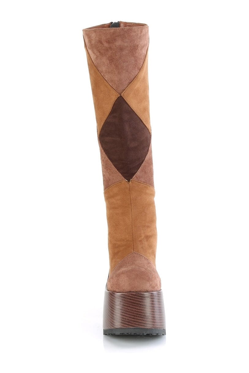 Demonia CAMEL-280 Brown Vegan Leather Knee Boot in Brown Vegan Leather