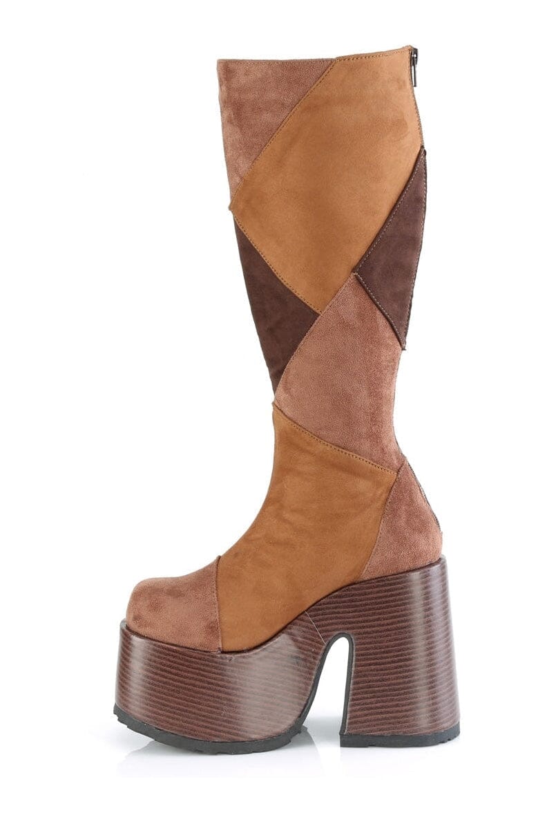 Demonia CAMEL-280 Brown Vegan Leather Knee Boot in Brown Vegan Leather