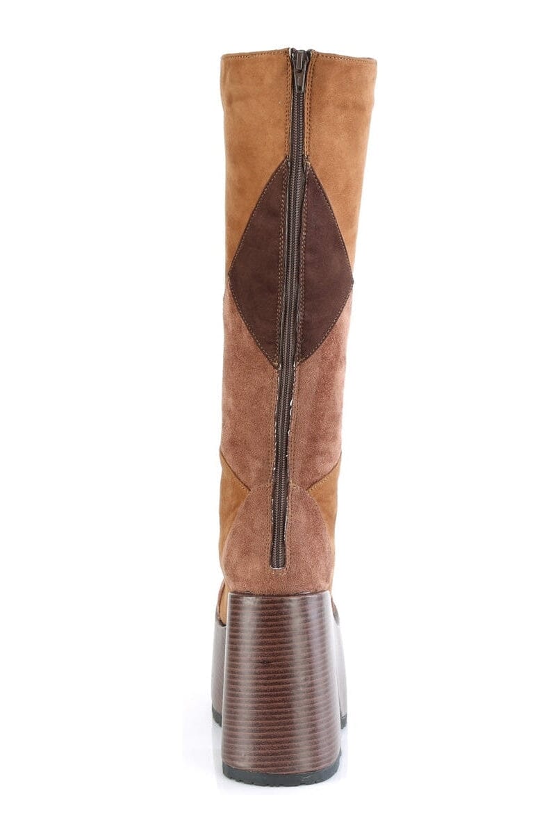 Demonia CAMEL-280 Brown Vegan Leather Knee Boot in Brown Vegan Leather