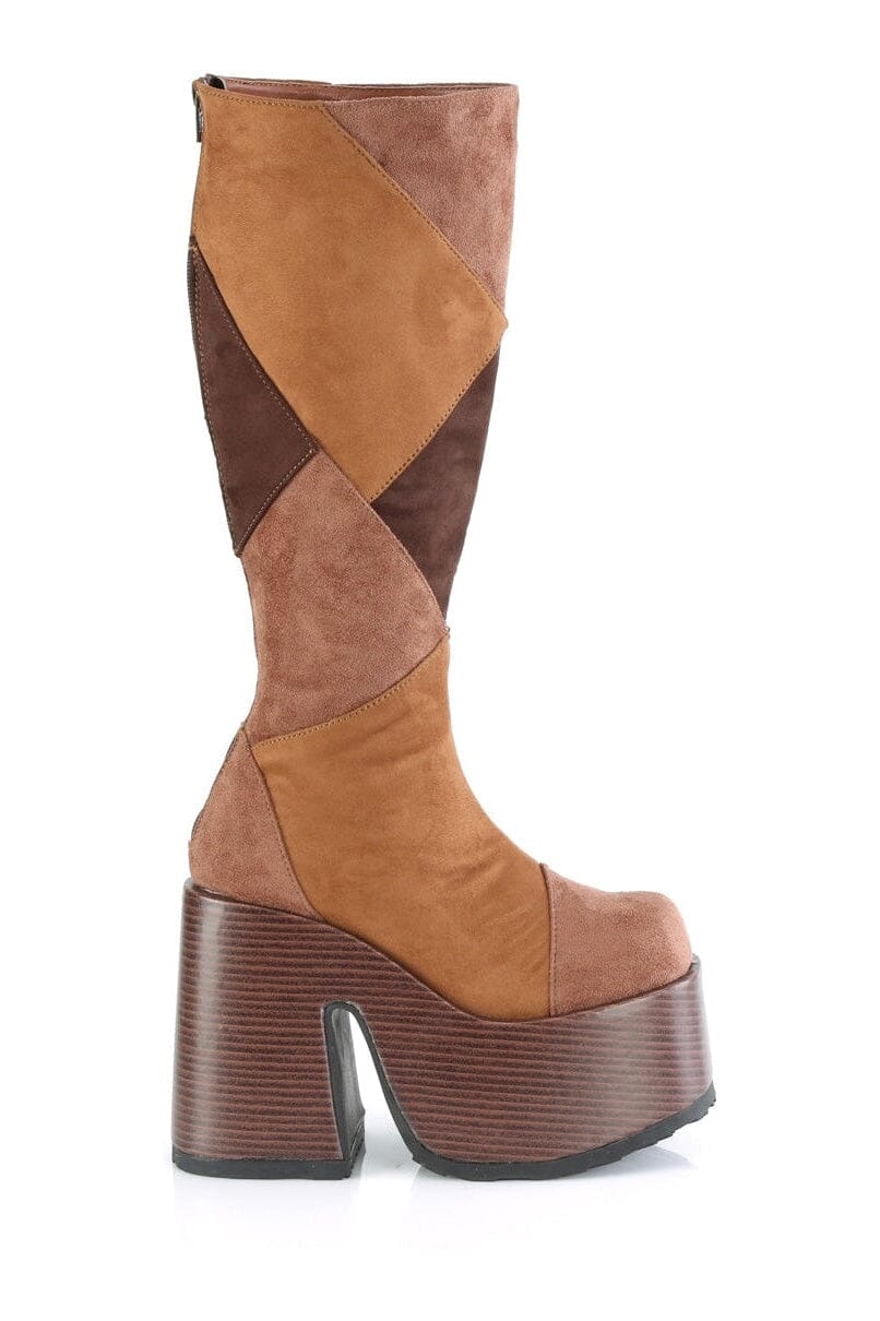 Demonia CAMEL-280 Brown Vegan Leather Knee Boot in Brown Vegan Leather
