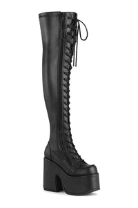Demonia CAMEL-300 Black Vegan Leather Thigh Boot in Black Vegan Leather from SexyShoes.com