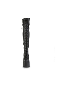 Demonia CAMEL-300 Black Vegan Leather Thigh Boot in Black Vegan Leather