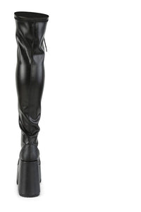 Demonia CAMEL-300 Black Vegan Leather Thigh Boot in Black Vegan Leather