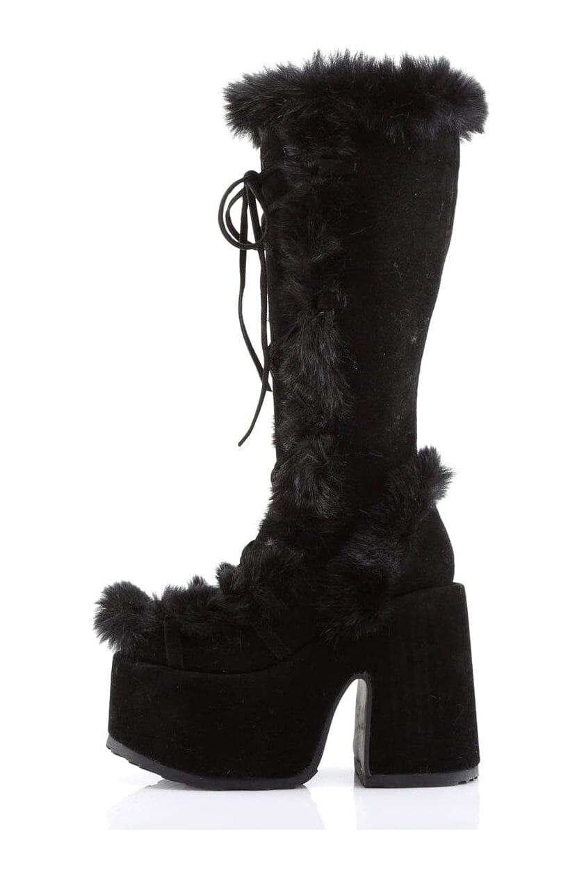 Demonia CAMEL-311 Black Vegan Leather Knee Boot in Black Vegan Leather