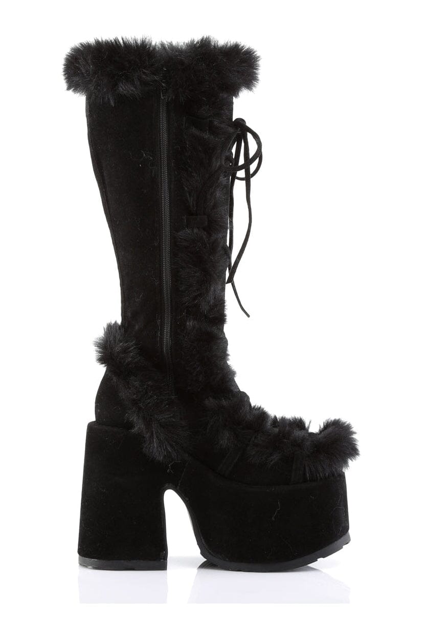 Demonia CAMEL-311 Black Vegan Leather Knee Boot in Black Vegan Leather