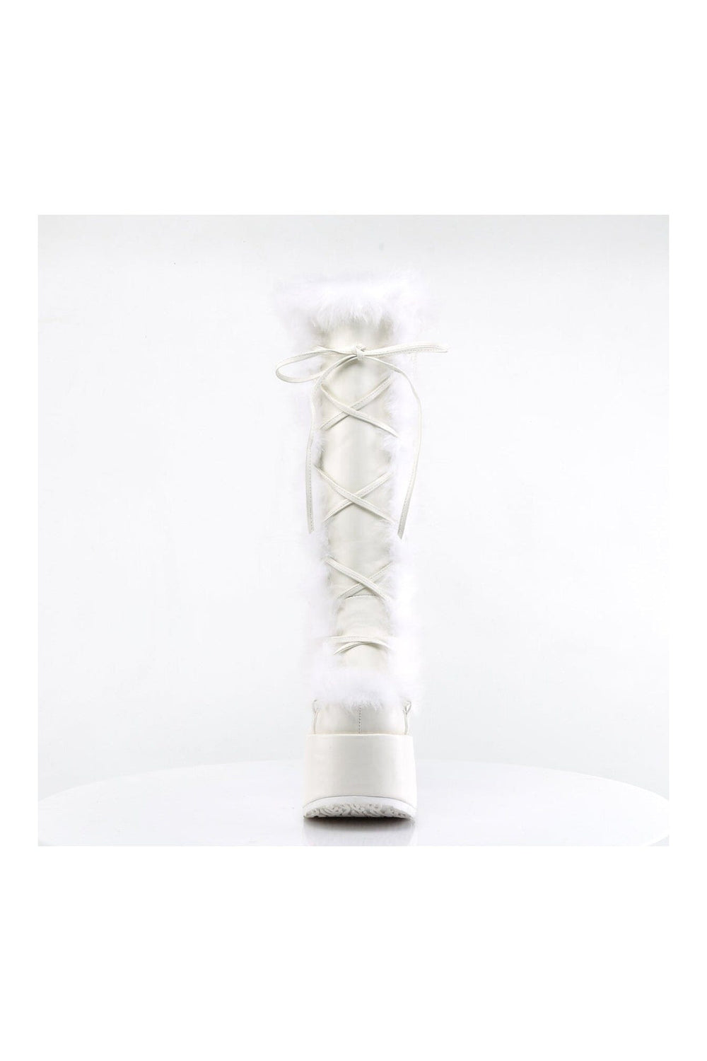 Demonia CAMEL-311 White Vegan Leather Knee Boot in White Vegan Leather