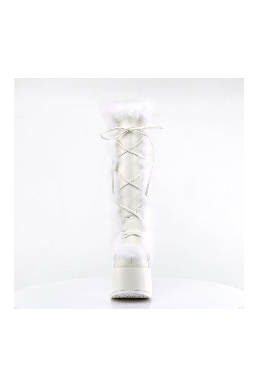 Demonia CAMEL-311 White Vegan Leather Knee Boot in White Vegan Leather