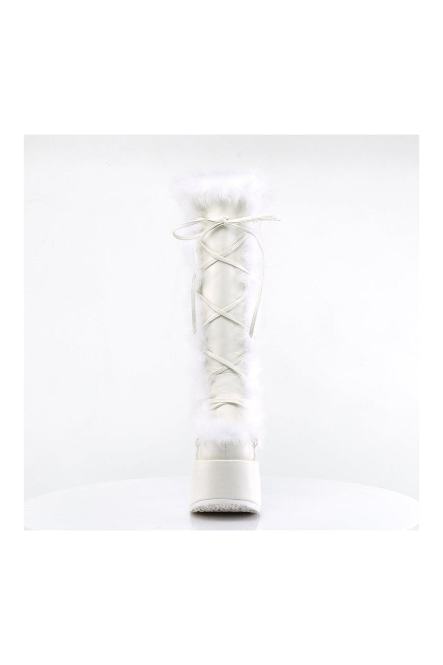 Demonia CAMEL-311 White Vegan Leather Knee Boot in White Vegan Leather