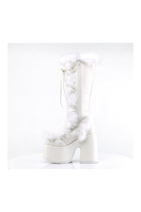 Demonia CAMEL-311 White Vegan Leather Knee Boot in White Vegan Leather