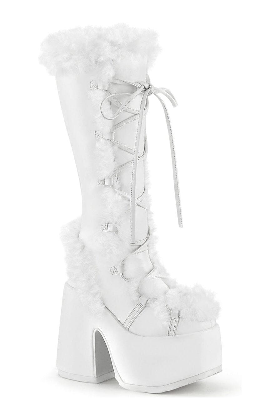 Demonia CAMEL-311 White Vegan Leather Knee Boot in White Vegan Leather from SexyShoes.com