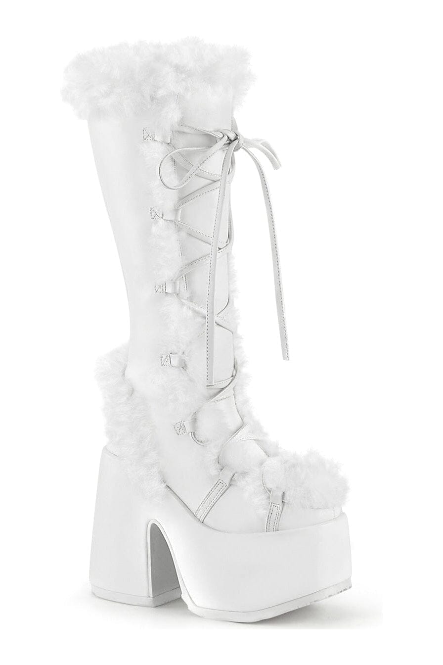 CAMEL-311 White Vegan Leather Knee Boot-Knee Boots-Demonia-White-10-Vegan Leather-SEXYSHOES.COM