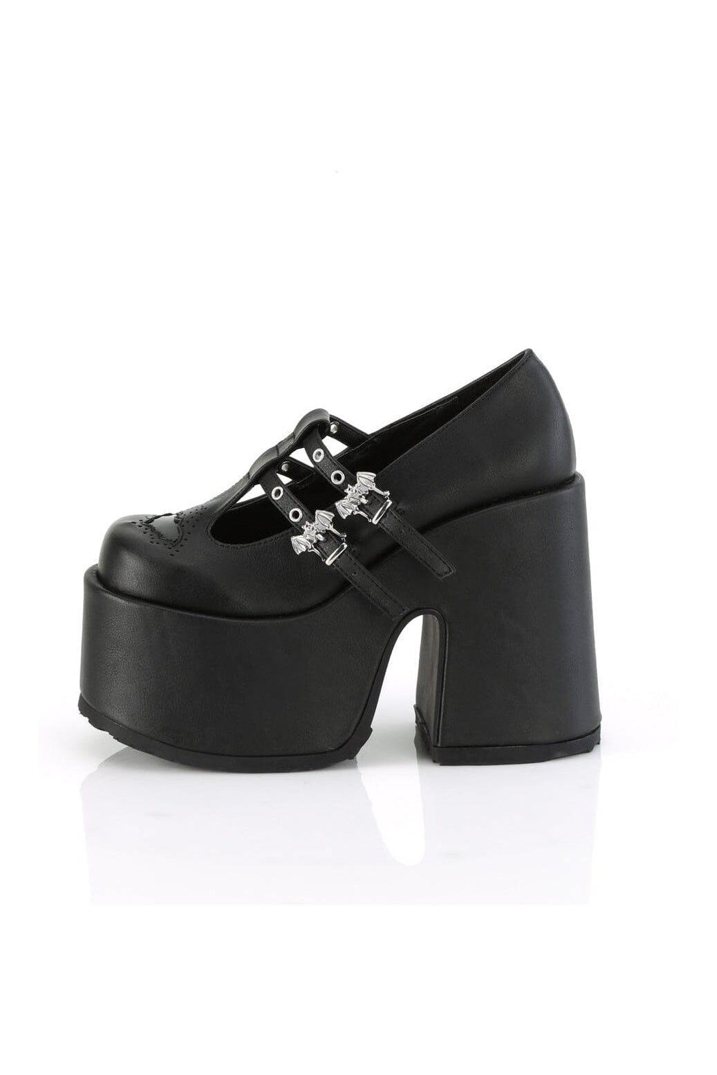 Demonia CAMEL-55 Black Vegan Leather Mary Janes in Black Vegan Leather