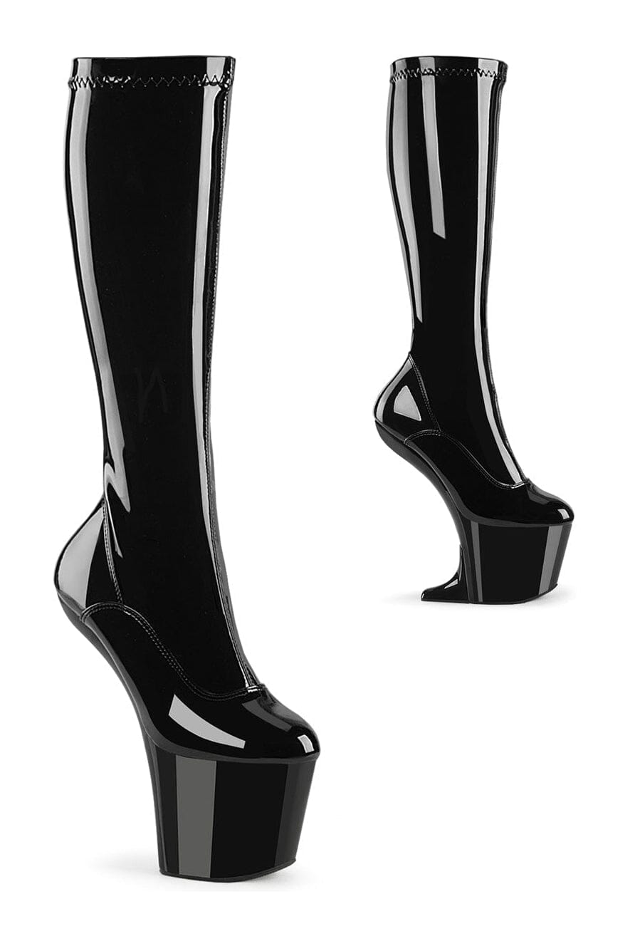 CRAZE-2000 Black Patent Knee Boot-Knee Boots- Stripper Shoes at SEXYSHOES.COM