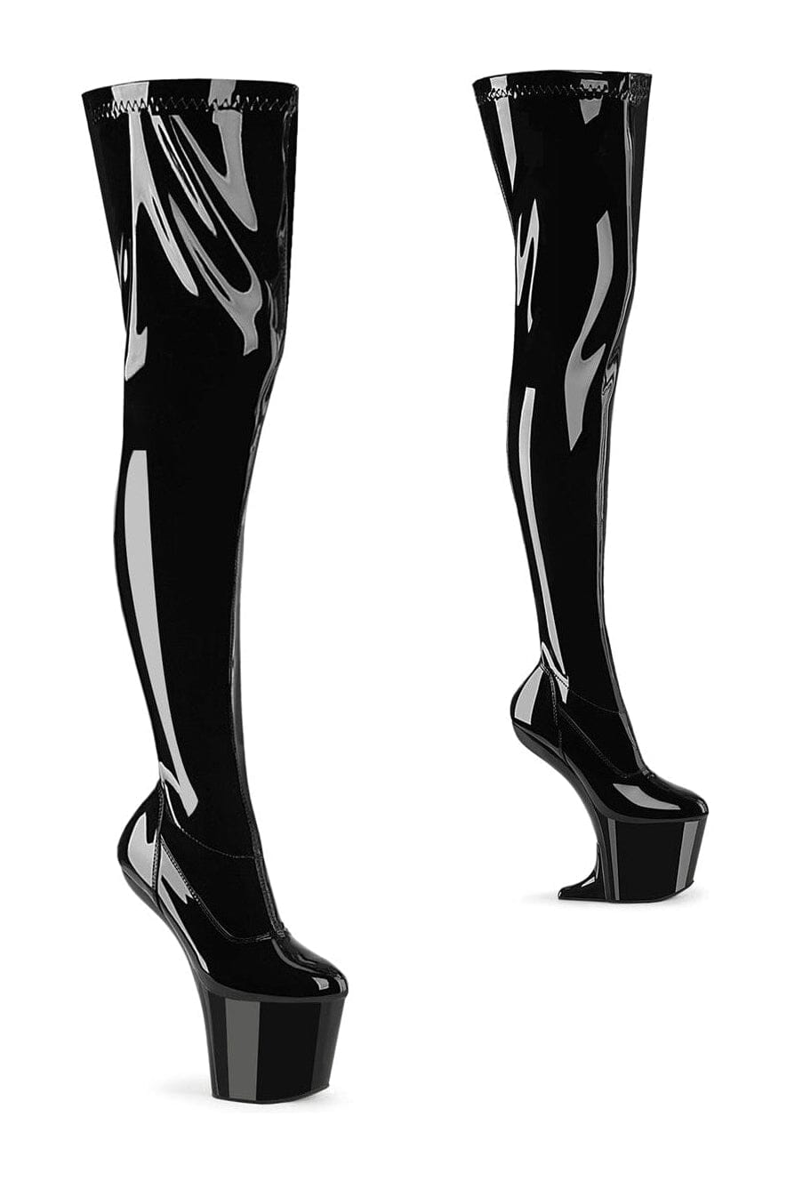 Pleaser CRAZE-3000 Black Patent Thigh Boot in Black Patent from SexyShoes.com