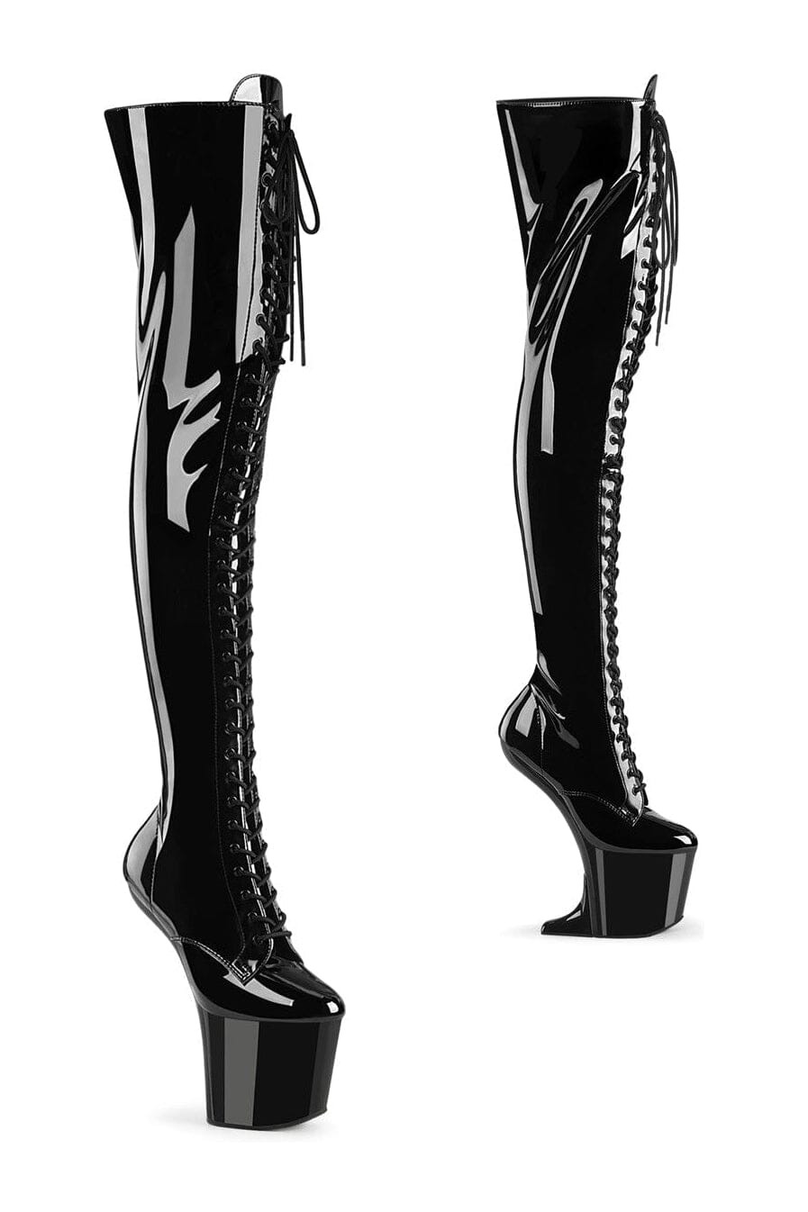 Pleaser CRAZE-3023 Black Patent Thigh Boot in Black Patent from SexyShoes.com