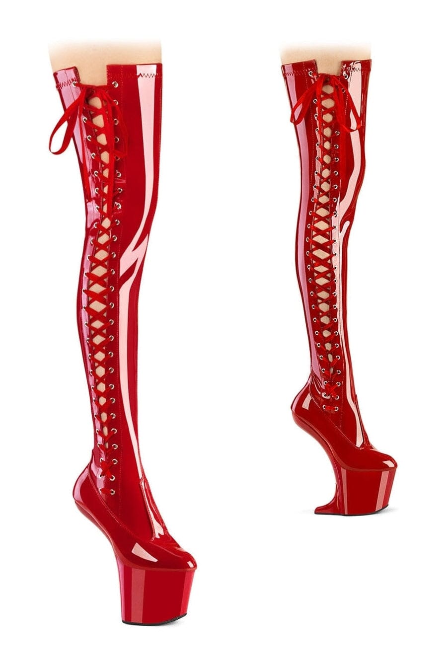 Pleaser Red Thigh Boots Platform Stripper Shoes | Buy at Sexyshoes.com