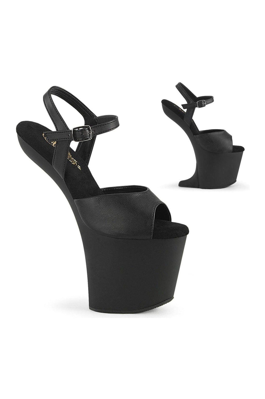 CRAZE-809 Black Faux Leather Sandal-Sandals- Stripper Shoes at SEXYSHOES.COM
