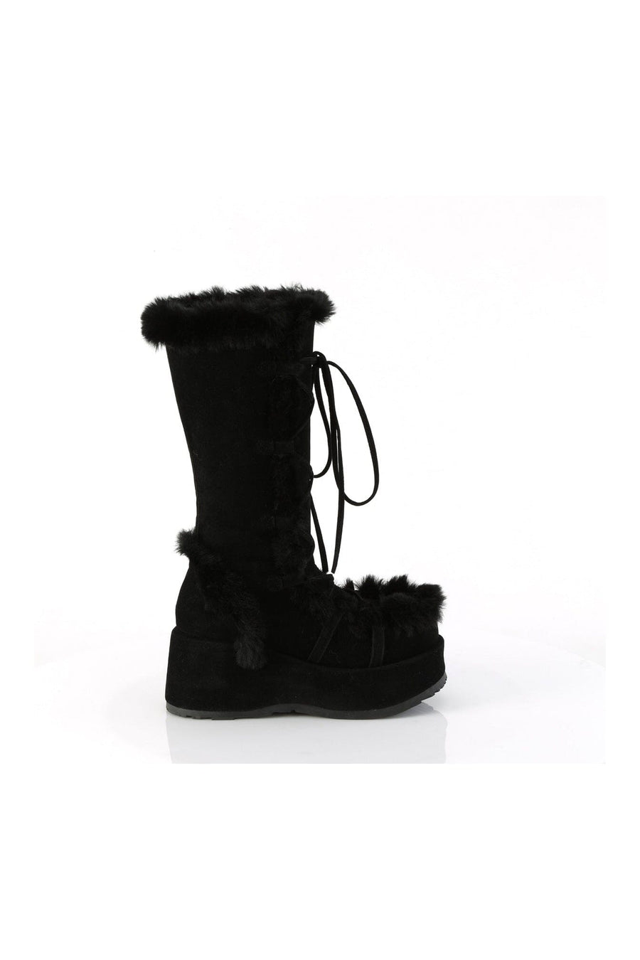 Demonia CUBBY-311 Black Vegan Suede Knee Boot in Black Vegan Suede