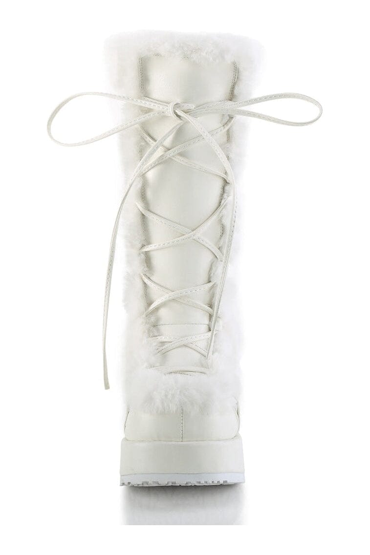 Demonia CUBBY-311 White Vegan Leather Knee Boot in White Vegan Leather