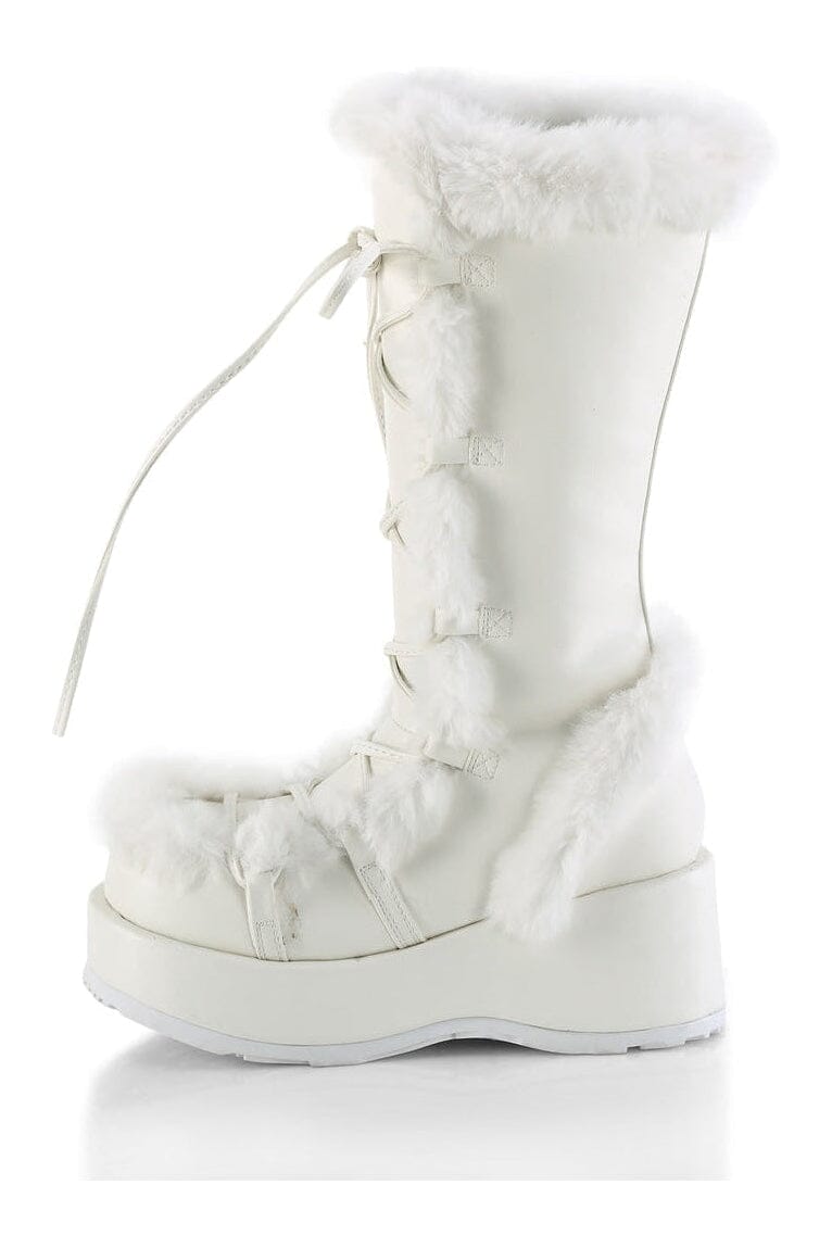 Demonia CUBBY-311 White Vegan Leather Knee Boot in White Vegan Leather