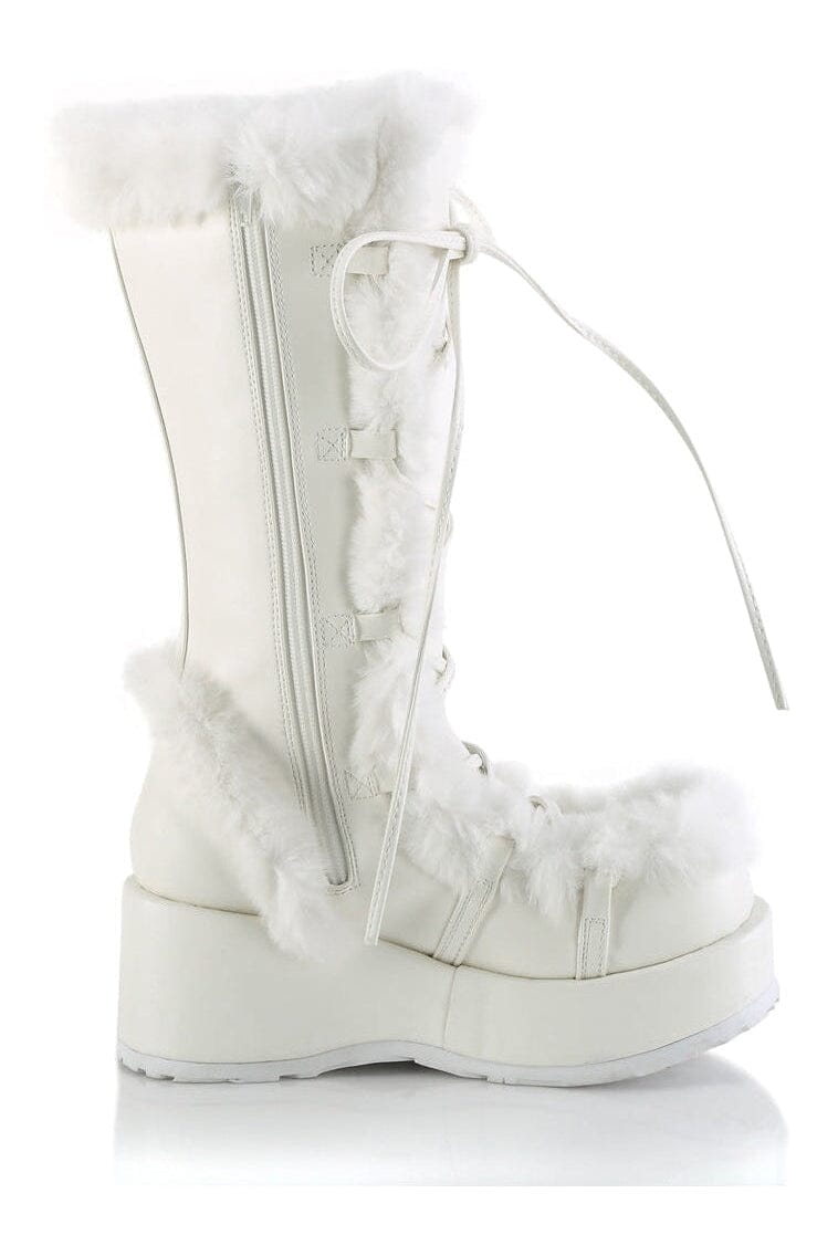 Demonia CUBBY-311 White Vegan Leather Knee Boot in White Vegan Leather