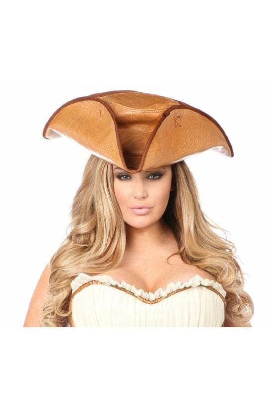 Daisy Corsets Camel Faux Leather Pirate Hat in Brown  from SexyShoes.com