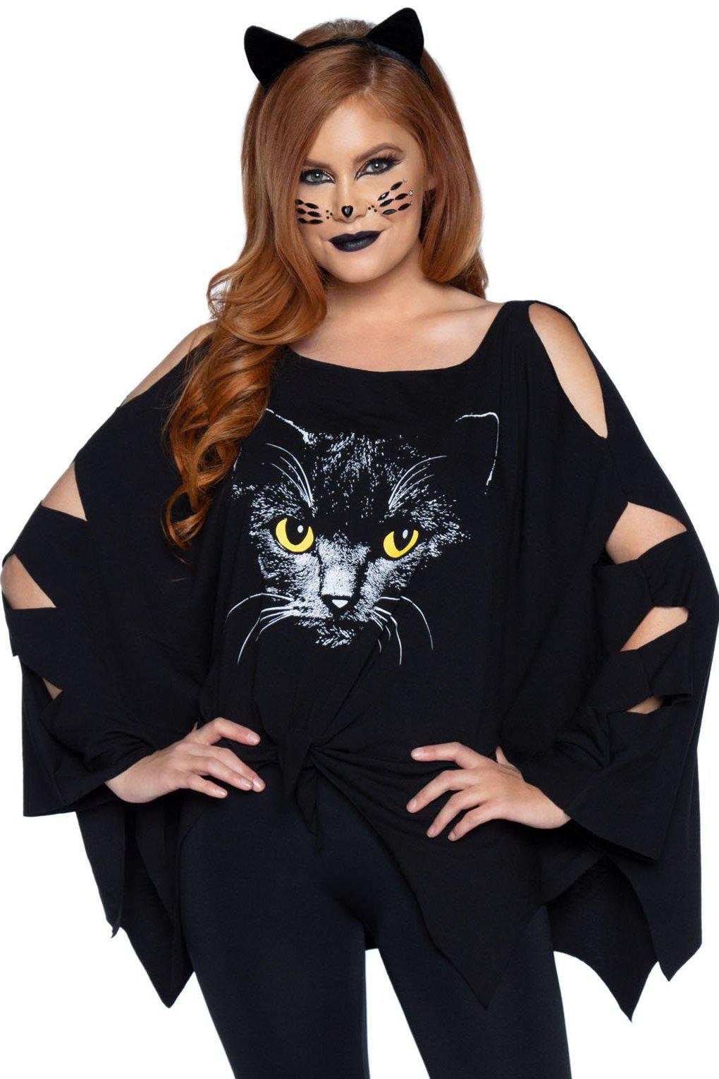 Cat Poncho Costume-Animal Costumes-Leg Avenue-Black-O/S-SEXYSHOES.COM