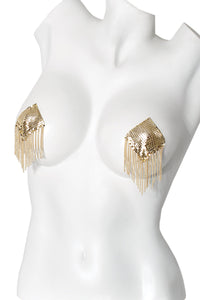 Coquette Chain Mail Flat Pasties With Fringe in Gold  from SexyShoes.com