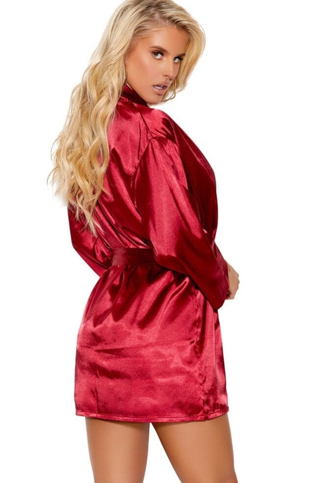 Charmeuse Kimono 3/4 Sleeves Robe With Belt-Gowns + Robes-Elegant Moments-Burgundy-S-SEXYSHOES.COM