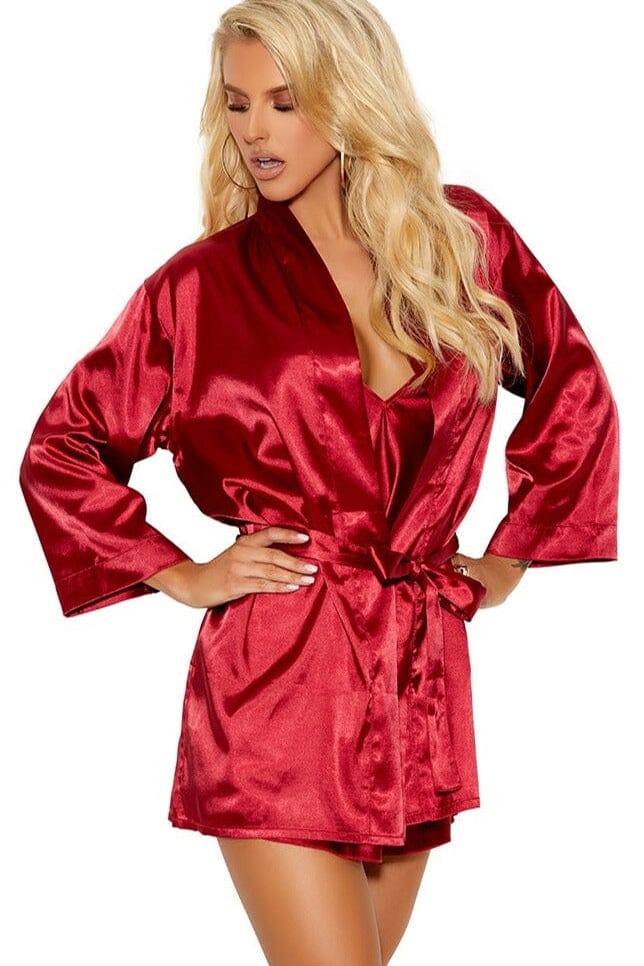 Charmeuse Kimono 3/4 Sleeves Robe With Belt-Gowns + Robes-Elegant Moments-SEXYSHOES.COM