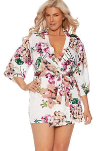 Elegant Moments Charmeuse Kimono 3/4 Sleeves Robe With Belt in White  from SexyShoes.com
