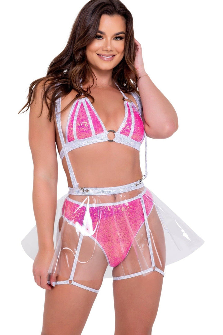 Clear Skater Skirt with Suspenders-Mini Skirts-Roma Dancewear-White-L-SEXYSHOES.COM