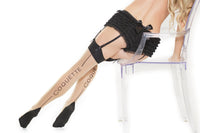 Coquette Printed Cuban Heel Stocking-Thigh High Hosiery-Coquette-Black-Q-SEXYSHOES.COM