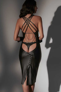 Patrice Catanzaro Corinne Wetlook Long Dress in Black 