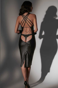 Patrice Catanzaro Corinne Wetlook Long Dress in Black 